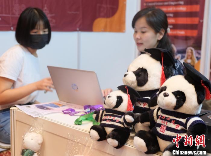 北京理工大學(xué)帶來可愛熊貓玩偶,頗為吸睛 陳悅 攝