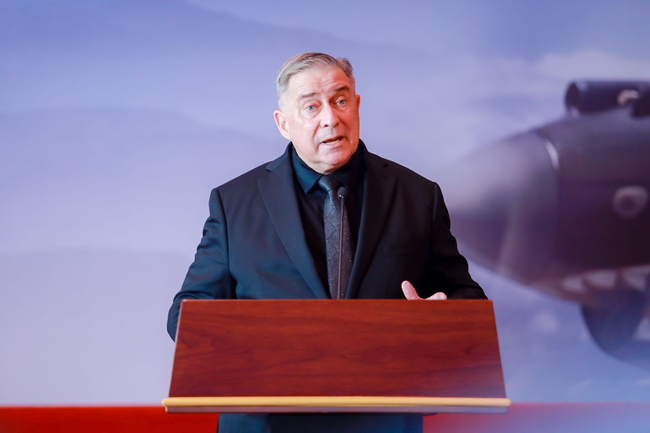 2023年10月30日，美中航空遺產(chǎn)基金會主席杰弗里·格林在中國人民抗日戰(zhàn)爭紀念館的活動中發(fā)表講話。中國人民對外友好協(xié)會供圖