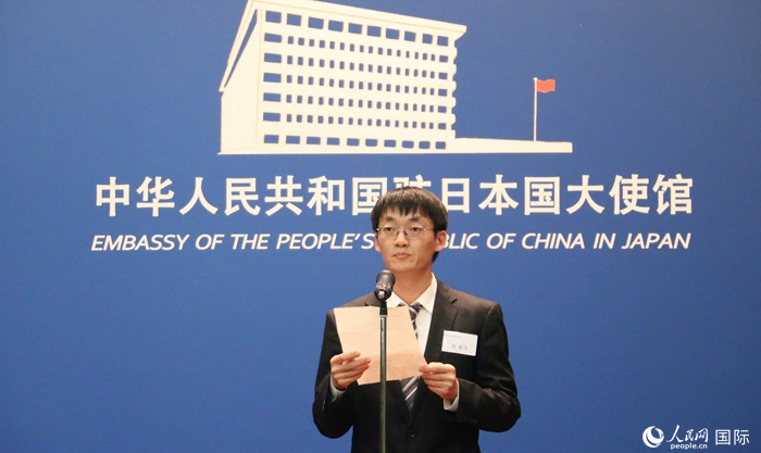 獲獎學生代表、大阪大學博士生劉亞飛發(fā)表感言。人民網 許可攝