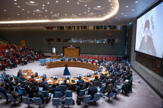 這是2023年11月20日在位于紐約的聯(lián)合國(guó)總部拍攝的安理會(huì)“共同發(fā)展促進(jìn)持久和平”公開(kāi)辯論會(huì)現(xiàn)場(chǎng)。中國(guó)作為輪值主席，倡議聯(lián)合國(guó)安理會(huì)20日舉行主題為“共同發(fā)展促進(jìn)持久和平”的公開(kāi)辯論會(huì)。新華社發(fā)（聯(lián)合國(guó)供圖/埃斯金德·德貝卜攝）