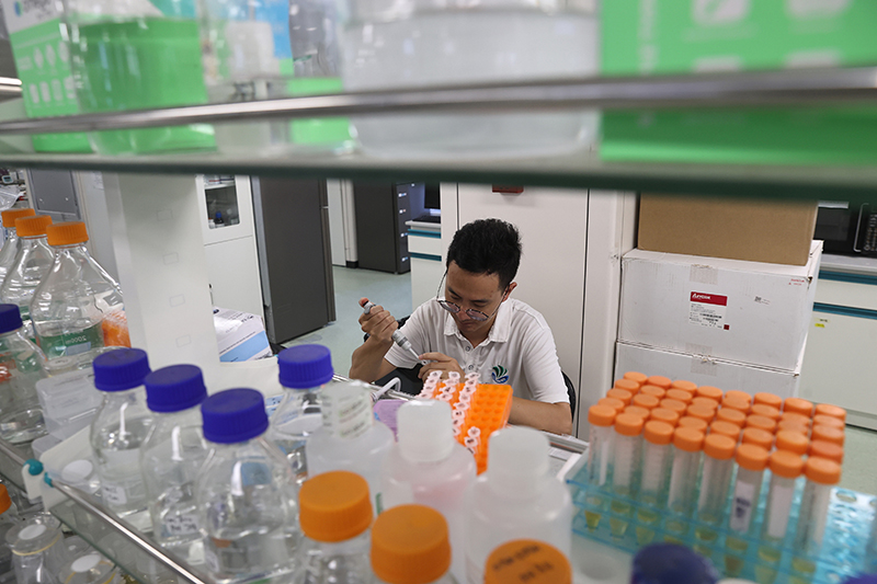 在三亞崖州灣科技城，一名青年科技工作者正在進(jìn)行科研工作。