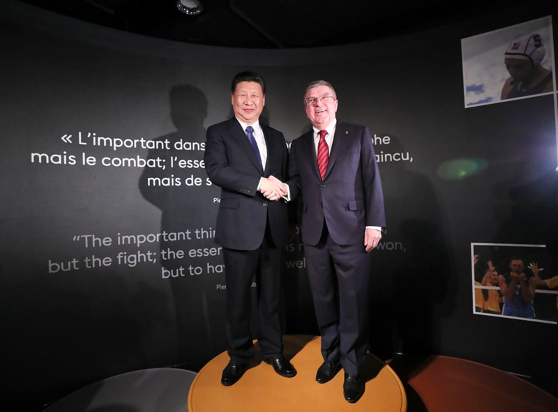 2017年1月18日，習(xí)近平主席在位于瑞士洛桑的國(guó)際奧林匹克博物館會(huì)見(jiàn)時(shí)任國(guó)際奧林匹克委員會(huì)主席巴赫。