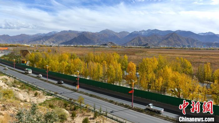 從拉薩北面看拉魯濕地和布達拉宮。　江飛波 攝