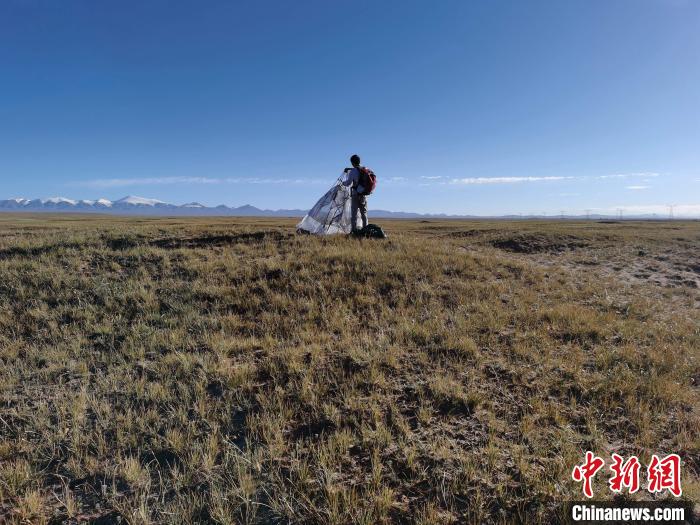 圖為索南達(dá)杰保護(hù)站保護(hù)隊(duì)員在可可西里找到露營(yíng)的葉某?！∴嚭Ｆ?攝