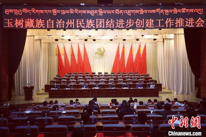 圖為玉樹州民族團(tuán)結(jié)進(jìn)步創(chuàng)建工作推進(jìn)會(huì)現(xiàn)場(chǎng)?！『F龍 攝