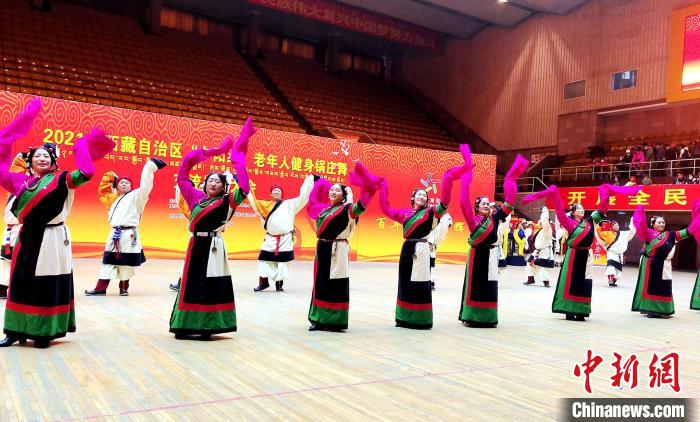 圖為西藏老年舞蹈隊齊跳傳統(tǒng)鍋莊舞?！∝暽＠?攝