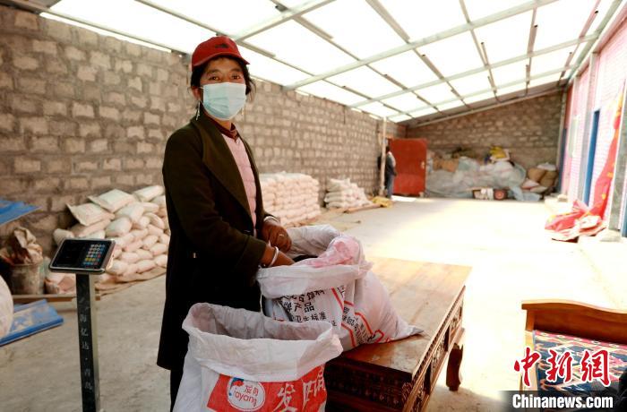 圖為寧重崗村村民扎西才措把自家的油菜籽送到合作社銷售。　嘉黎縣融媒體中心供圖