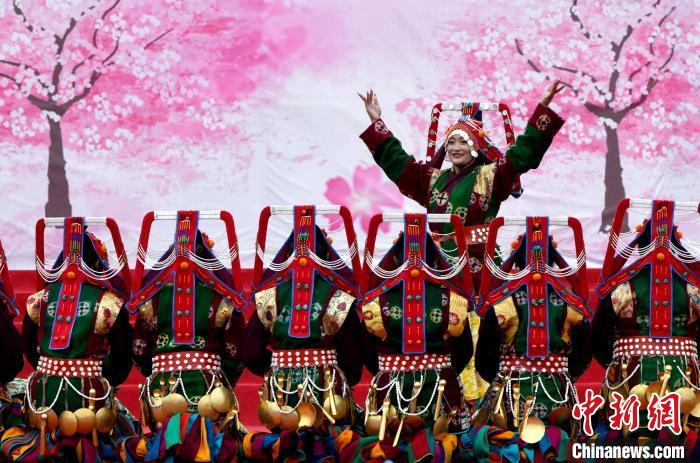 3月28日，西藏林芝第二十屆桃花旅游文化節(jié)開幕式上的文藝表演。　李林 攝