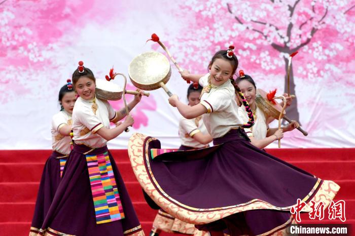 3月28日，西藏林芝第二十屆桃花旅游文化節(jié)開幕式上的文藝表演。　李林 攝